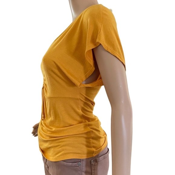 Womens Top T Shirt Golden Yellow Casual Flutter Short Sleeve sz S - Picture 8 of 13